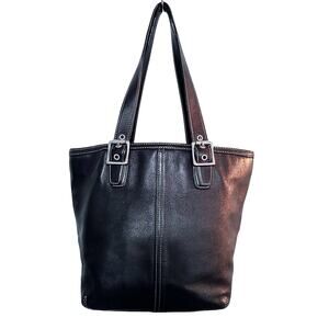 Coach - Black Leather Hampton Bucket Zip Top Tote / Shoulder Bag #9572